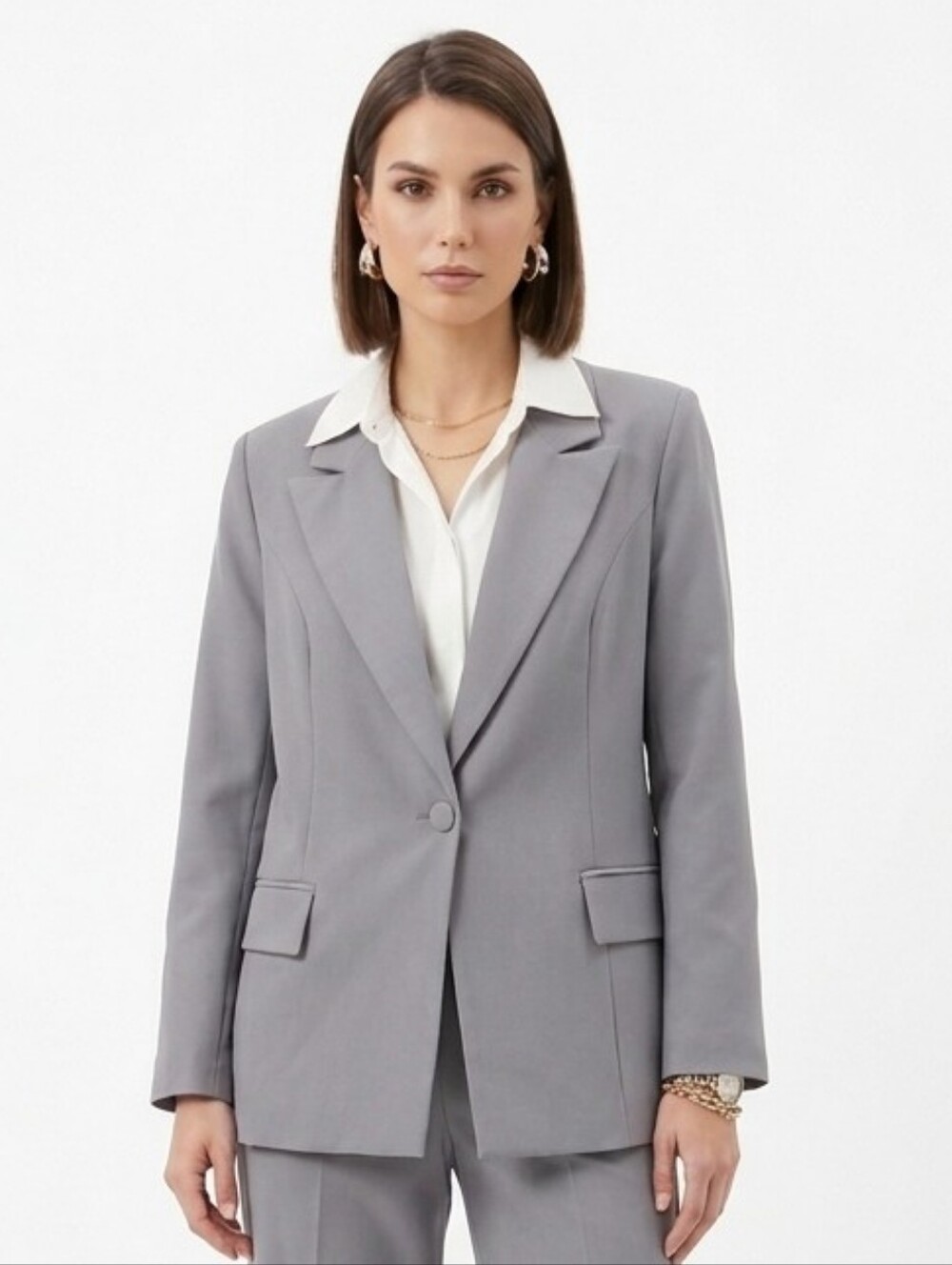 Tailored Grey Women's Single-Button Blazer XL